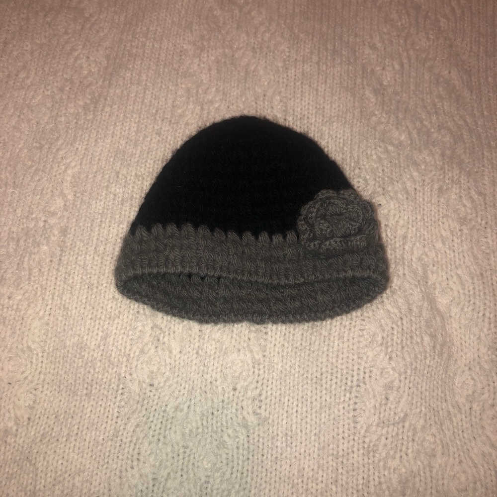 Black and White beanie with flower